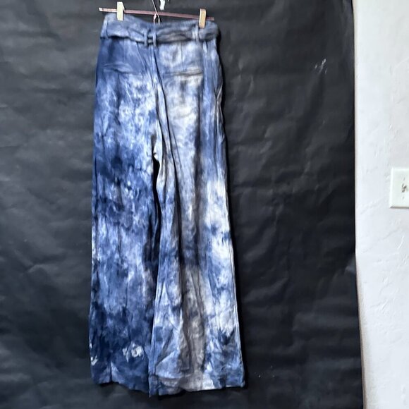 H&M Tie Dyed Cotton Black Pants Blue Size 8  Wide Legged Trousers Slacks Cotton - Picture 3 of 11